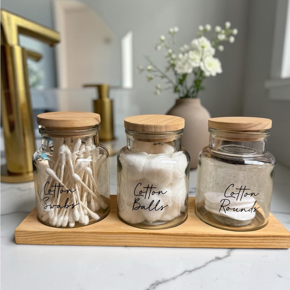 Glass Storage Bathroom Jars with Wooden Tray